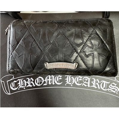 Chrome Hearts REC F ZIP Cemetery Cross Quilted Leather Wallet "Black"