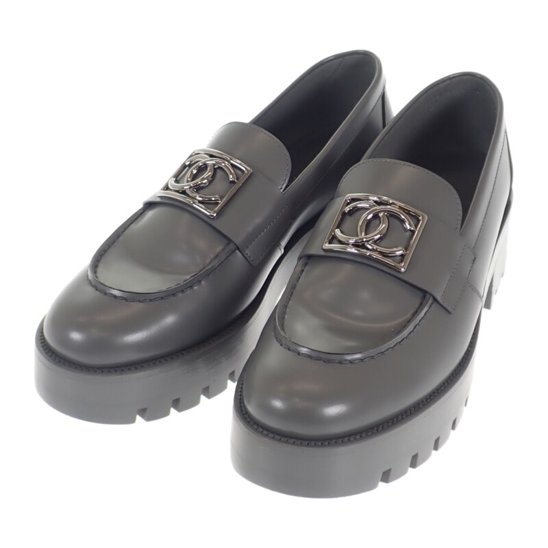 シャネル CHANEL ココマーク G45156 ローファー レザー グレー 37C レディース【中古】【Aランク】