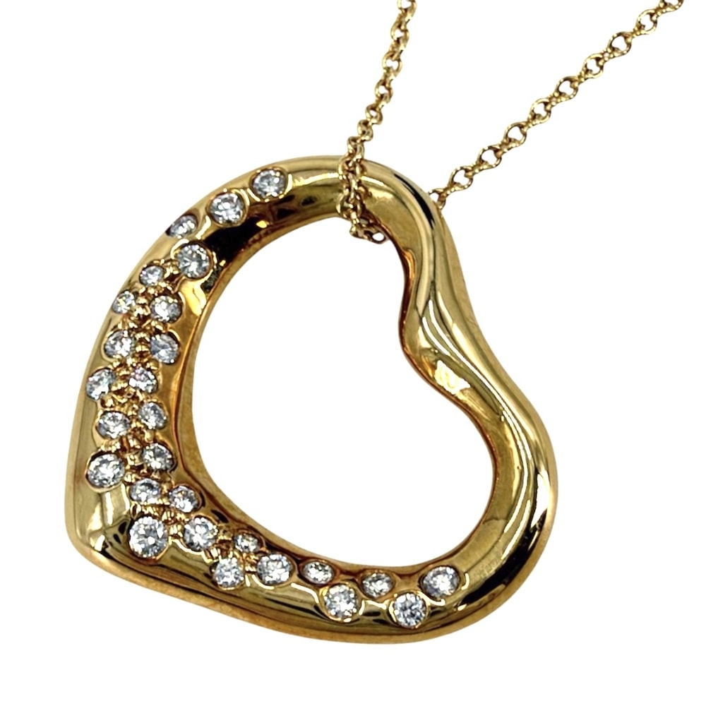 TIFFANY&Co. ティファニー ネックレス オープンハート パヴェ アクセサリー ジュエリー K18YG AU750 K18イエローゴールド ダイヤモンド レディース 約6.8g【中古品】