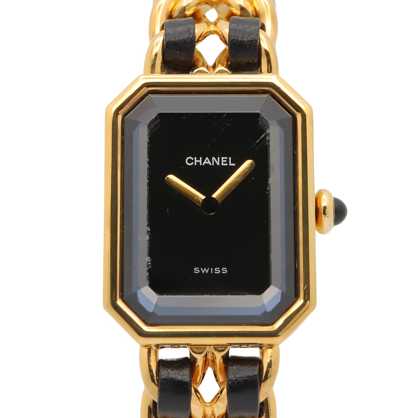 シャネル CHANEL プルミエール S 腕時計 時計 GP(ゴールドメッキ) レザー レディース ブラック系 H0001 【中古】