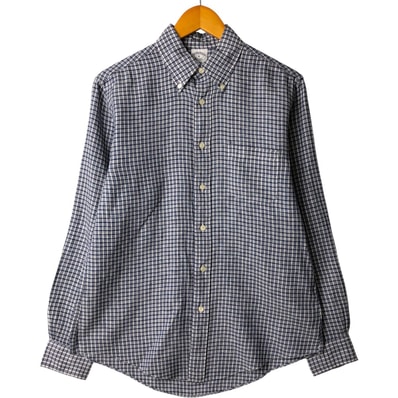 古着 ブルックスブラザーズ Brooks Brothers Est.1818 チェック柄 長袖 リネン ボタンダウンシャツ メンズM相当/eaa595878