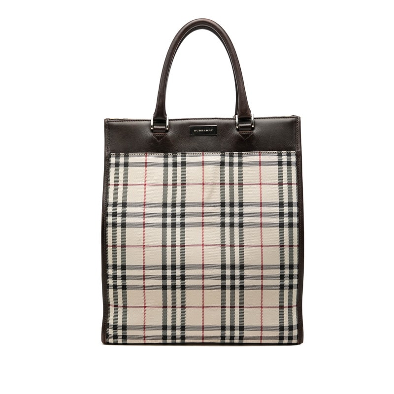 バーバリー ノバチェック トートバッグ ハンドバッグ ベージュ ブラウン キャンバス レザー レディース BURBERRY 【中古】