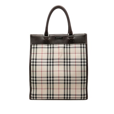バーバリー ノバチェック トートバッグ ハンドバッグ ベージュ ブラウン キャンバス レザー レディース BURBERRY 【中古】