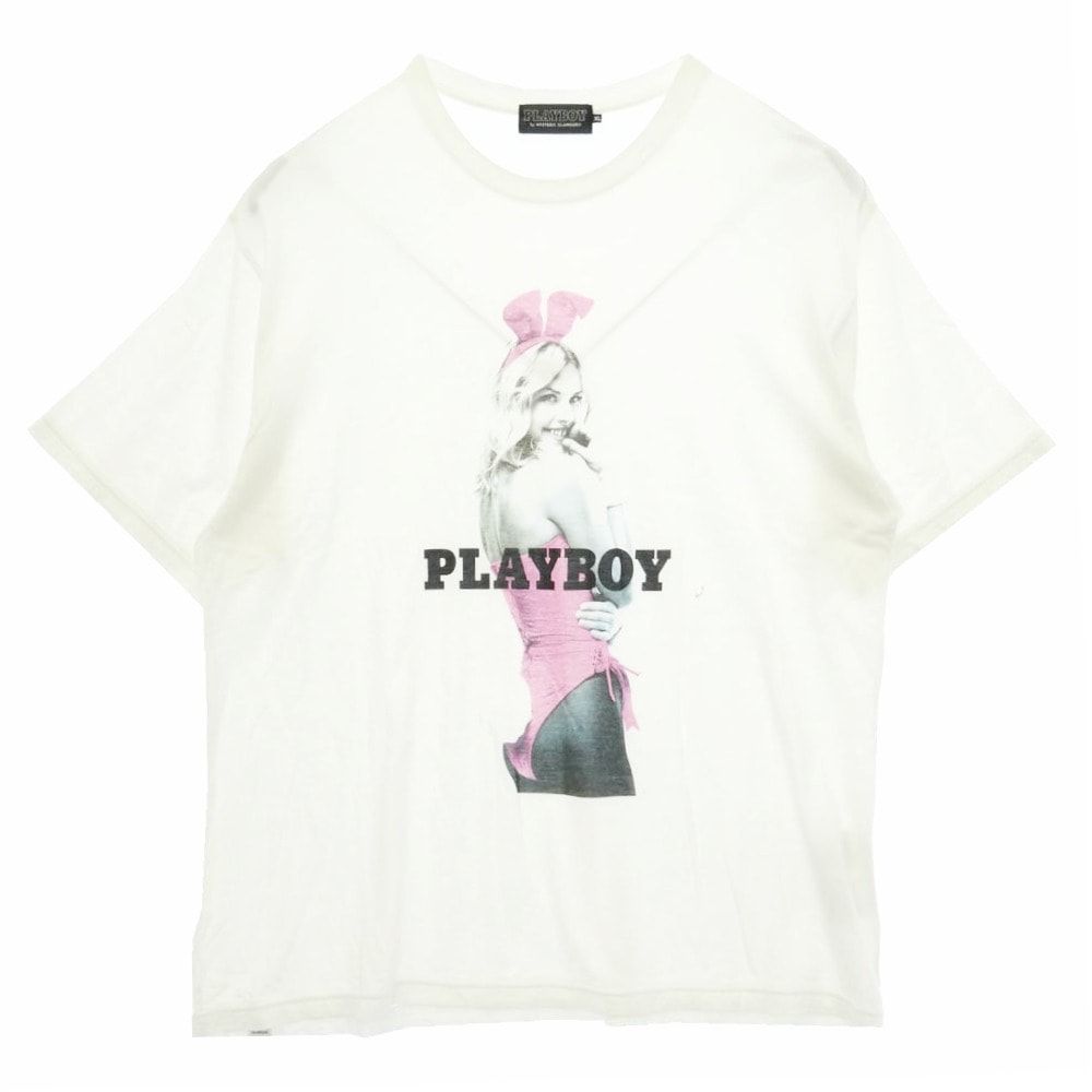 HYSTERIC GLAMOUR ヒステリックグラマー PLAYBOY プレイボーイ 22AW 02223CT10 × PLAYBOY BUNNY GIRL プレイボーイ バニーガール フロントプリント 半袖 Tシャツ カットソー オフホワイト系 XL【中古】