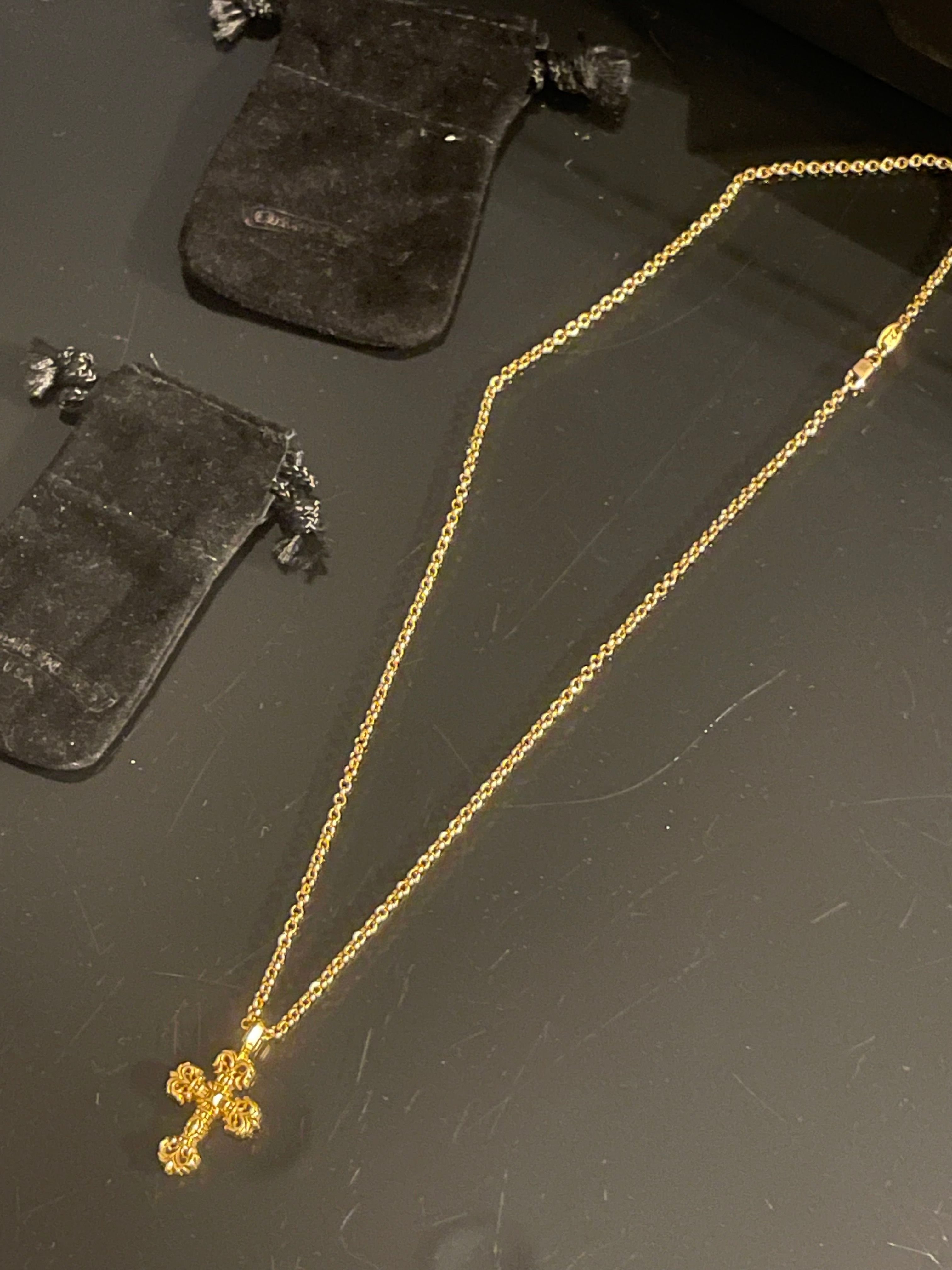 フィリグリークロス 22K 20インチ22Kロールチェーン Chrome Hearts Large Filigree Cross Necklace Top 22K  Chrome Hearts 22K Roll Chain Necklace 