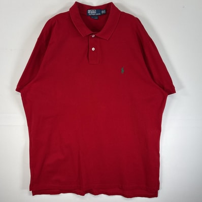 古着 90's/90年代 ポロバイラルフローレン Polo by Ralph Lauren 半袖 ポロシャツ ロゴ 刺繍 2ボタン 大きいサイズ 14041 レッド 無地 メンズ