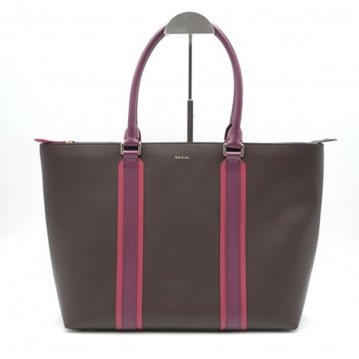 Paul Smith(ポール・スミス)レザートートバッグ レディース ブラウン ピンク バイカラー ファスナー開閉 ゴールド金具 肩掛け【中古】