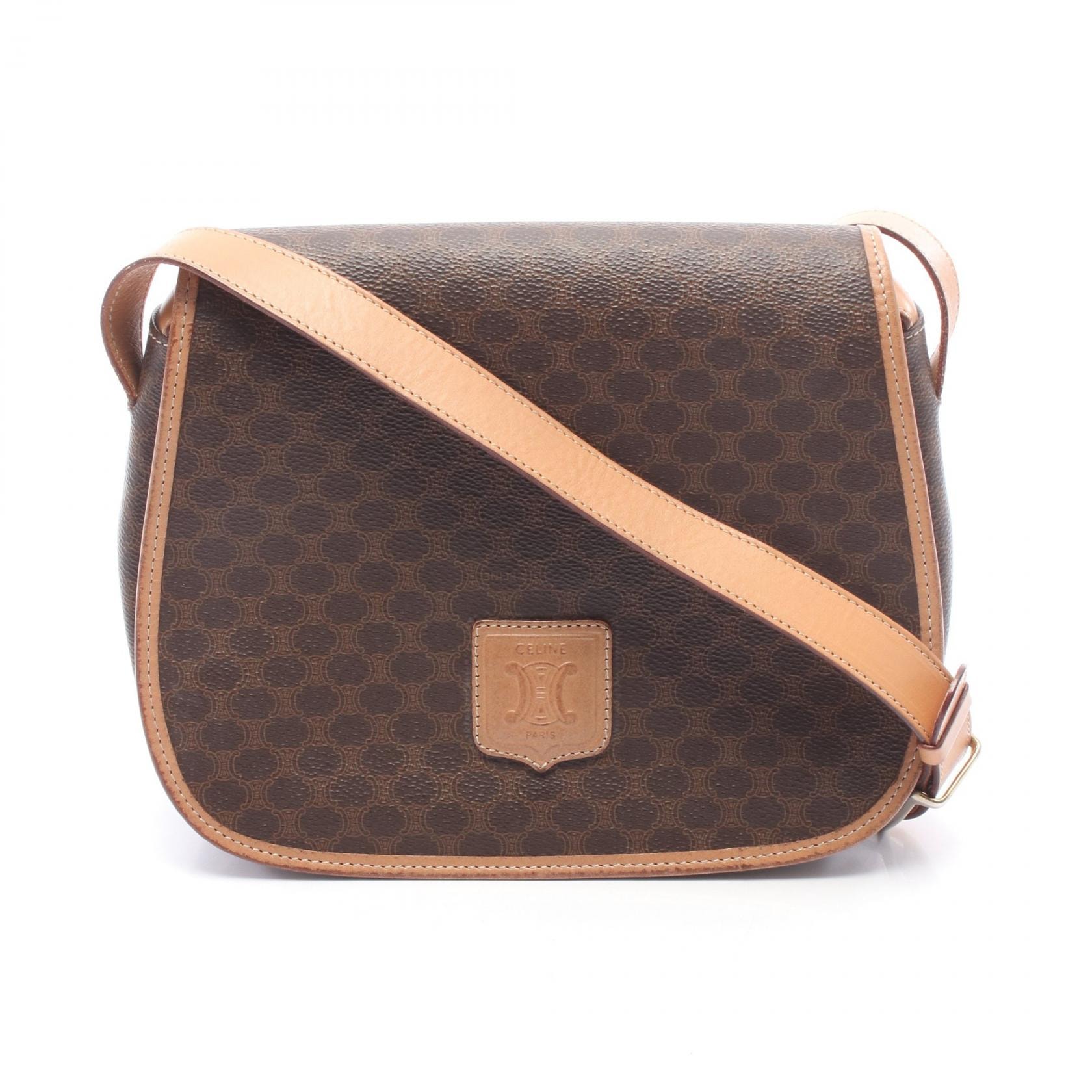 セリーヌ CELINE マカダム ショルダーバッグ バッグ PVCコーティングキャンバス レザー レディース ブラウン系 【中古】