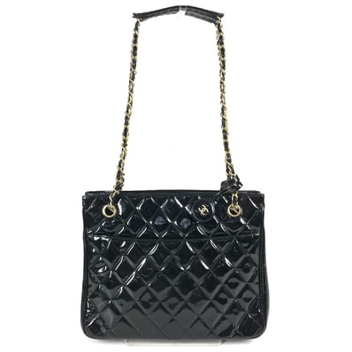 シャネル CHANEL キルティング マトラッセ ヴィンテージ Wチェーンバッグ カバン トートバッグ ショルダーバッグ エナメル ブラック