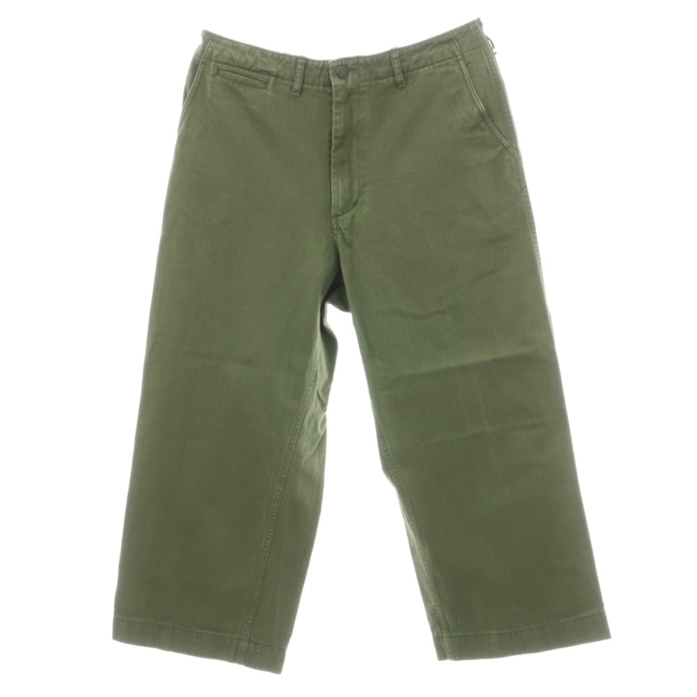 【中古】ビームスプラス BEAMS PLUS コットン ヘリンボーン ワークパンツ オリーブグリーン【サイズL】【メンズ】