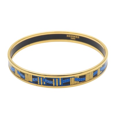 【中古】 エルメス ブレスレット エマイユPM エナメル メタル ブルー ゴールド ブラック メッキ リボン アクセサリー レディース 女性 HERMES