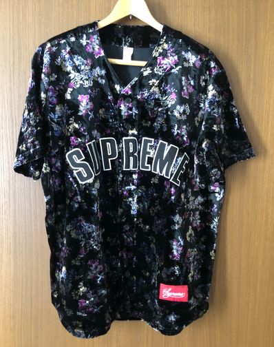 Supreme Floral Velour Baseball Jersey "Black"