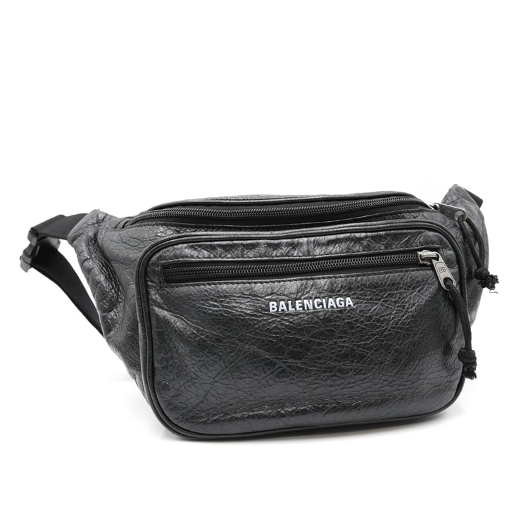 BALENCIAGA(バレンシアガ)エクスプローラー ベルトバッグ ボディバッグ ウエストバッグ ブラック レザー シルバー金具 メンズ レディース 529550【中古】