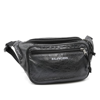 BALENCIAGA(バレンシアガ)エクスプローラー ベルトバッグ ボディバッグ ウエストバッグ ブラック レザー シルバー金具 メンズ レディース 529550【中古】