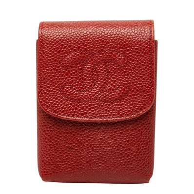 シャネル ココマーク シガレットケース レッド キャビアスキン レディース CHANEL 中古