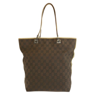 GUCCI グッチ ブラウン イエロー シルバー金具 GGキャンバス レザー/ トートバッグ ショルダーバッグ 604608 【中古】