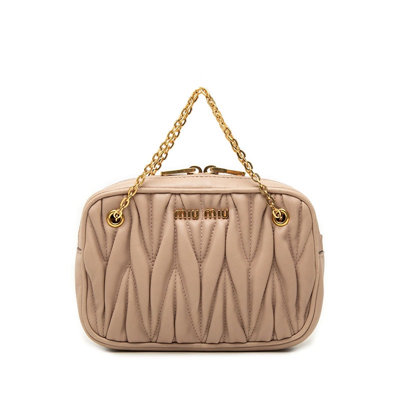 ミュウミュウ マテラッセ ポーチ ジュエリーケース アクセサリーケース ベージュ レザー レディース MIUMIU 【中古】