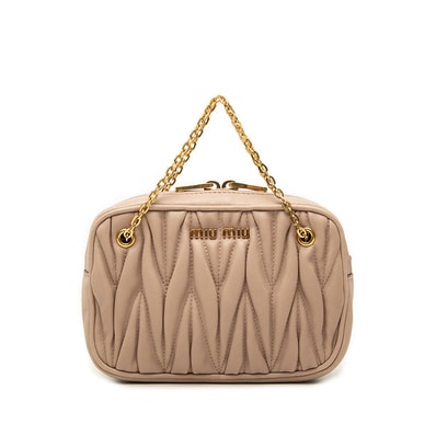 ミュウミュウ マテラッセ ポーチ ジュエリーケース アクセサリーケース ベージュ レザー レディース MIUMIU 【中古】