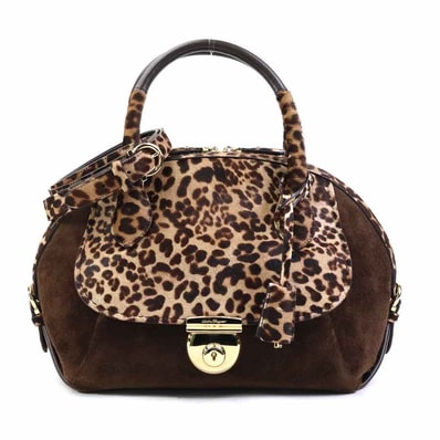 サルヴァトーレフェラガモ Salvatore Ferragamo ハンドバッグ ショルダーバッグ レオパード スエード/ハラコ ブラウン ゴールド レディース【中古】 e62021k
