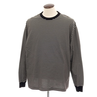 【中古】ユニフォームエクスペリメント uniform experiment コットン ボーダー クルーネック 長袖Tシャツ ブラックxホワイト【サイズXL】【メンズ】