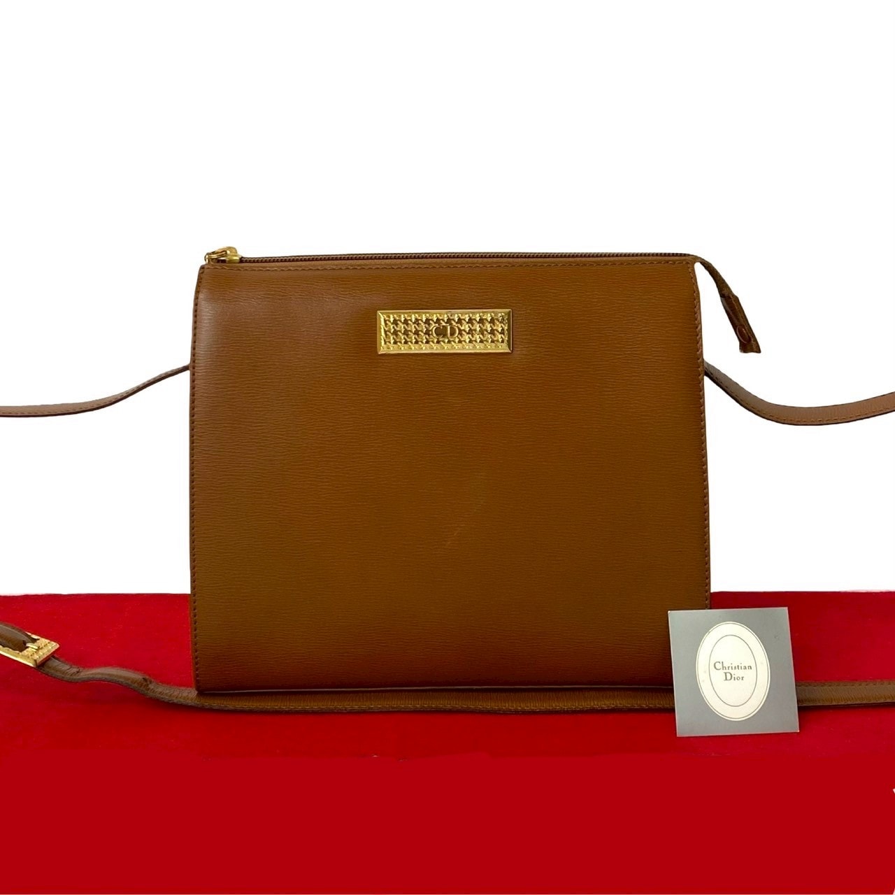 Christian Dior ディオール CD ロゴ プレート 金具 レザー ショルダーバッグ ブラウン
 32078