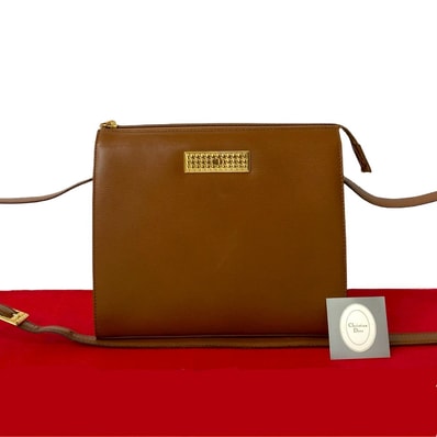 Christian Dior ディオール CD ロゴ プレート 金具 レザー ショルダーバッグ ブラウン
32078