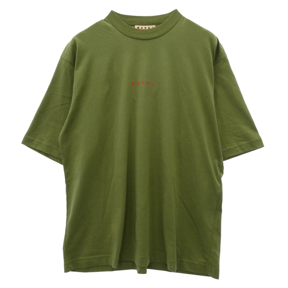 MARNI マルニ HUMU0223P1 USCS87 organic cotton T-shirt with Mini logo コットン クルーネック ロゴ プリント 半袖 Tシャツ モスグリーン系 44【美品】【中古】