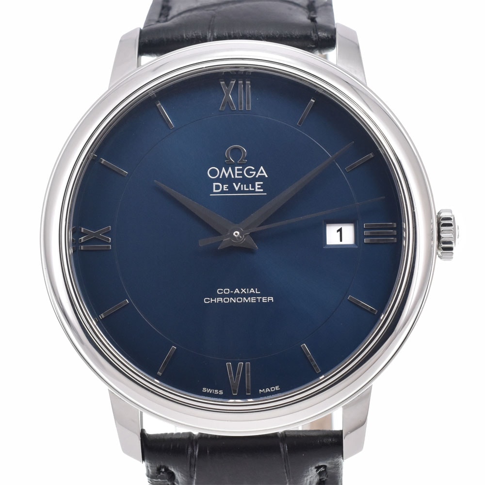 オメガ OMEGA 424.13.40.20.03.001 デビル プレステージ コーアクシャル ブルー 自動巻き メンズ 美品 腕時計 H#150134