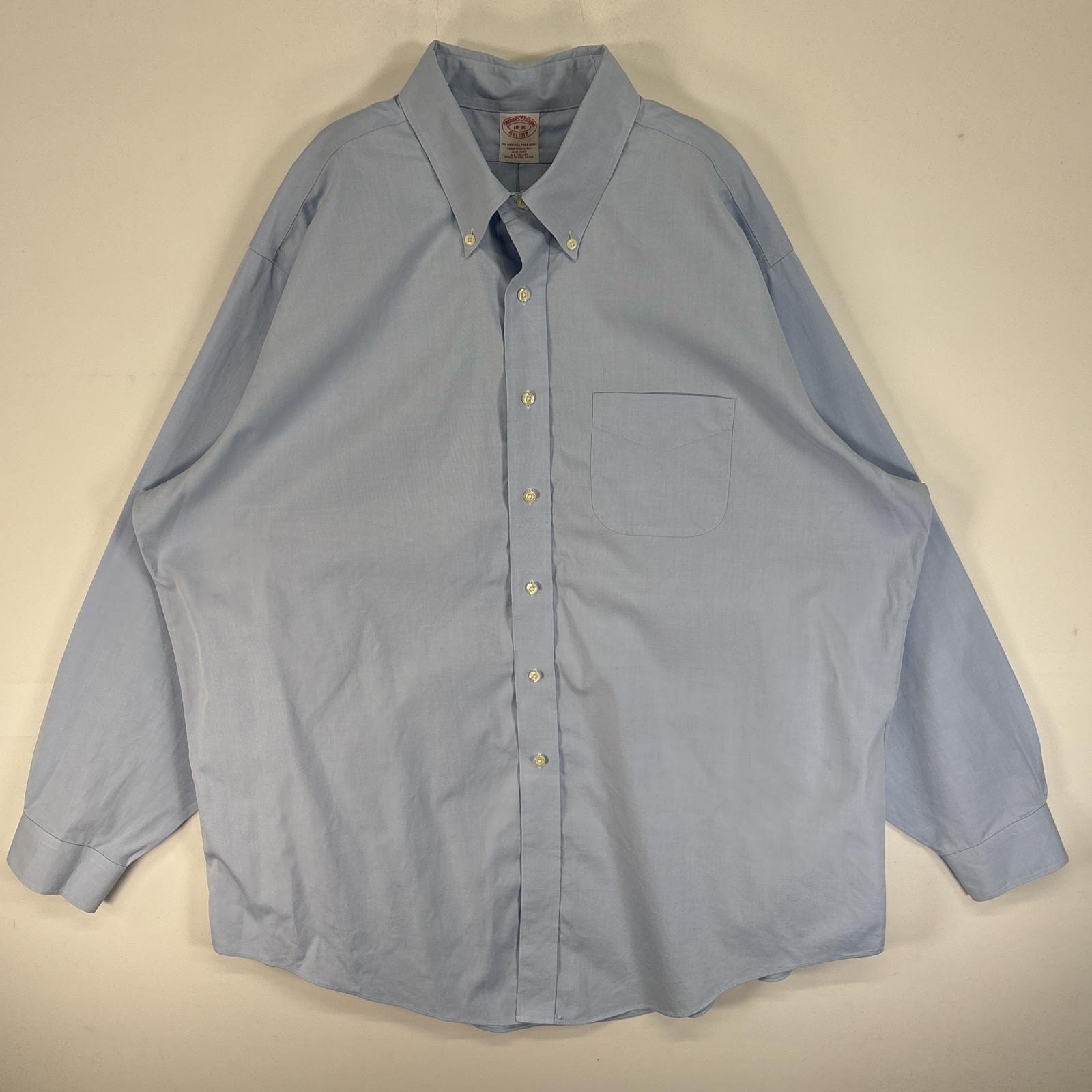 古着 ブルックスブラザーズ Brooks Brothers 長袖シャツ オックスフォード ボタンダウン 大きいサイズ 胸ポケ 18-35 2XL 水色 無地 メンズ