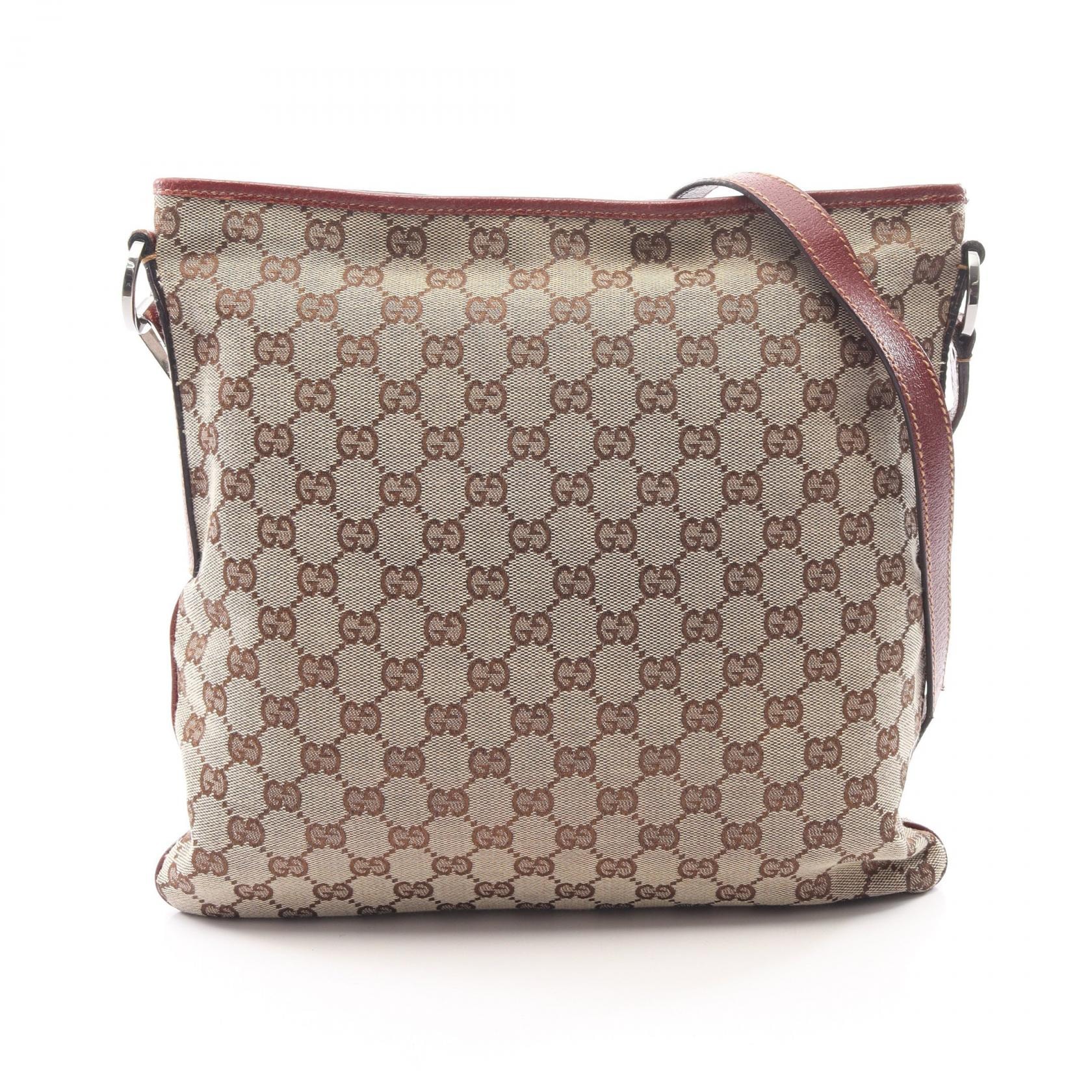 グッチ GUCCI GGキャンバス ショルダーバッグ バッグ キャンバス レザー レディース ベージュ系 / ボルドー系 113013 【中古】