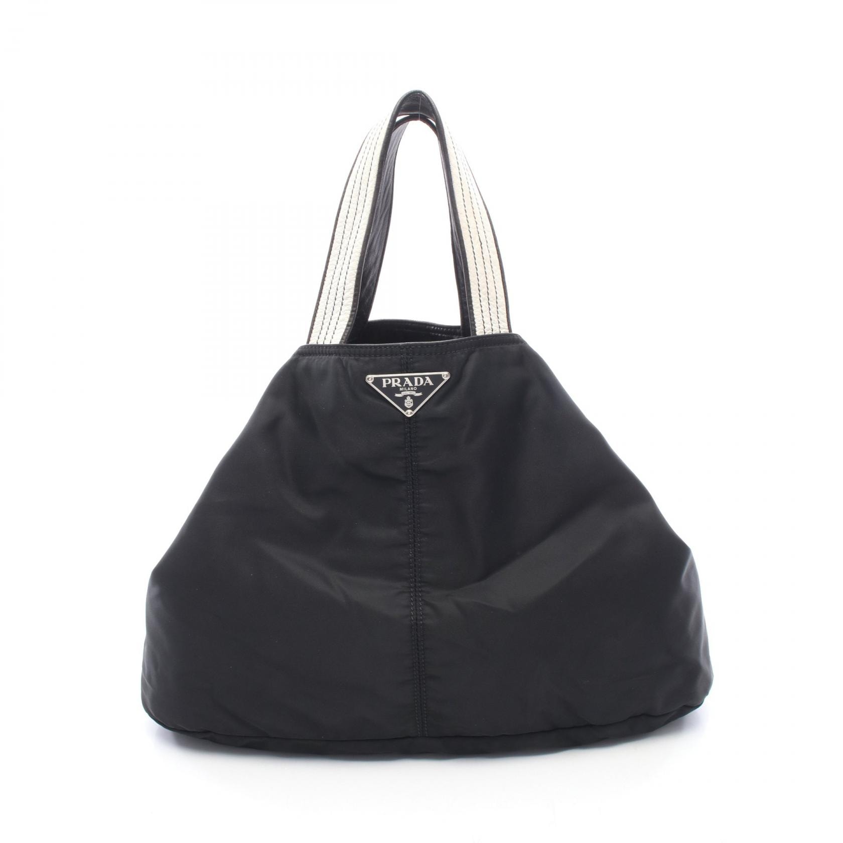 プラダ PRADA トライアングルロゴ トートバッグ バッグ ナイロン レザー レディース ブラック系 【中古】
