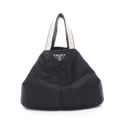 プラダ PRADA トライアングルロゴ トートバッグ バッグ ナイロン レザー レディース ブラック系 【中古】