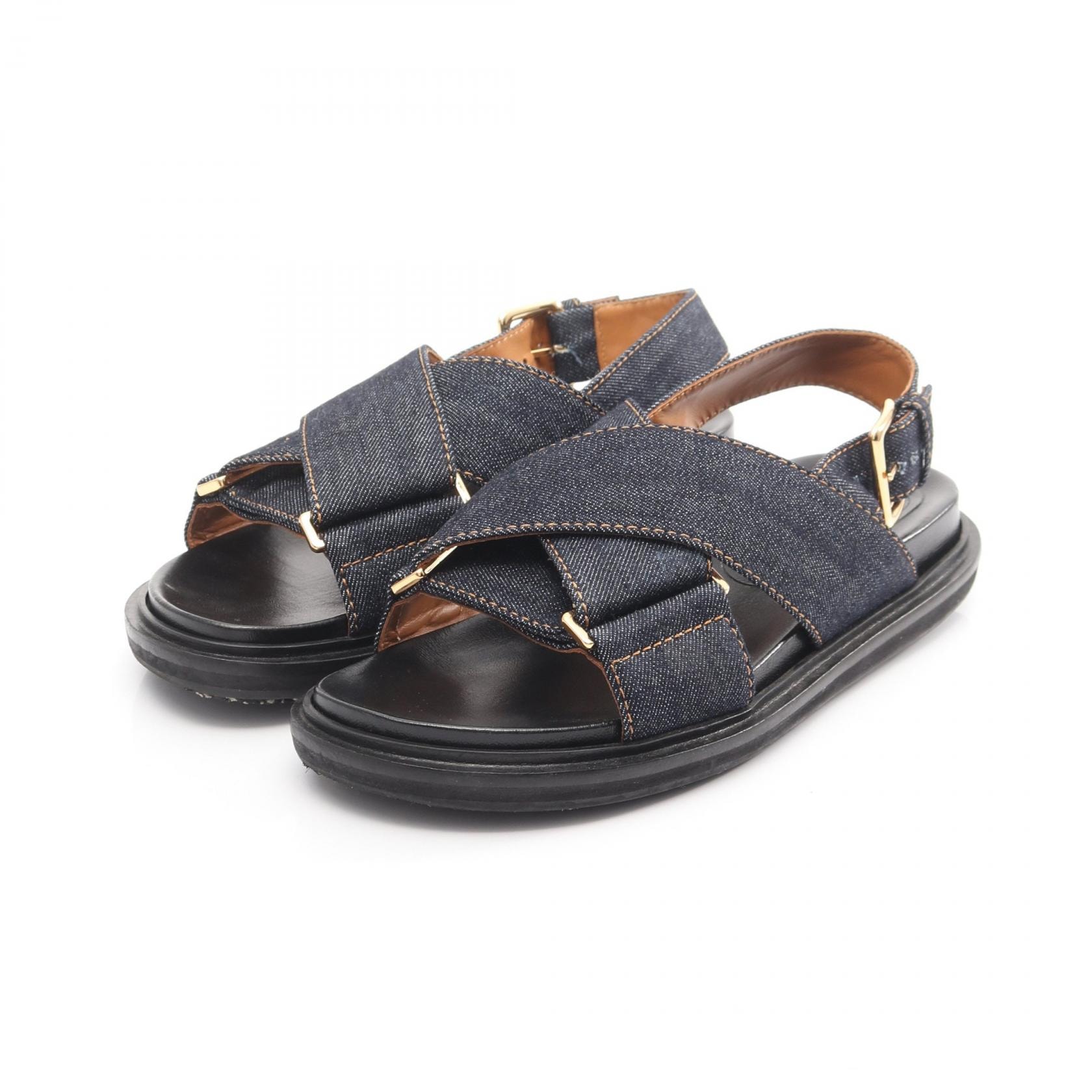 マルニ MARNI Fussbett クロスベルト サンダル 靴 デニム レディース ネイビー系 【中古】