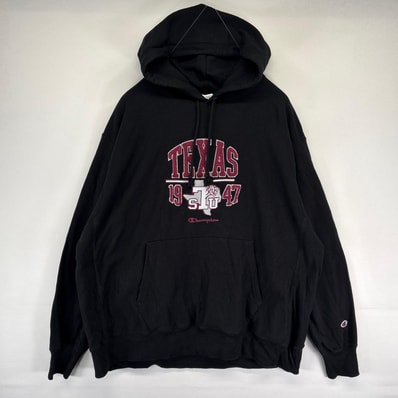 古着 チャンピオン Champion パーカー リバースウィーブ カレッジロゴ 大きいサイズ プルオーバー 2XL ブラック系 メンズ