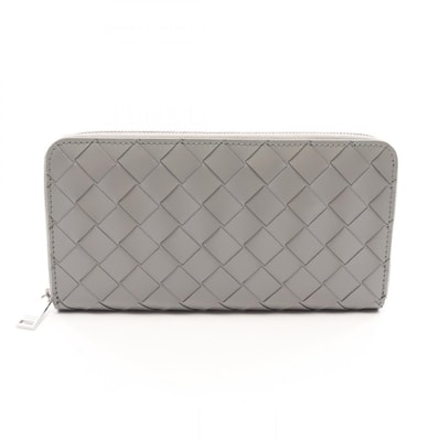 ボッテガヴェネタ BOTTEGA VENETA イントレチャート ラウンド長財布 財布 レザー メンズ レディース グレー系 【中古】