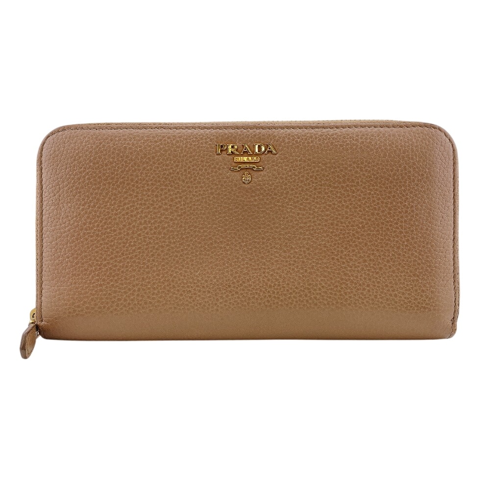 プラダ PRADA 長財布 ロゴプレート ラウンドファスナー 1ML506 ベージュ