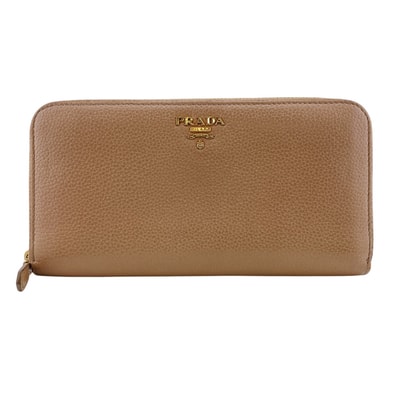 プラダ PRADA 長財布 ロゴプレート ラウンドファスナー 1ML506 ベージュ