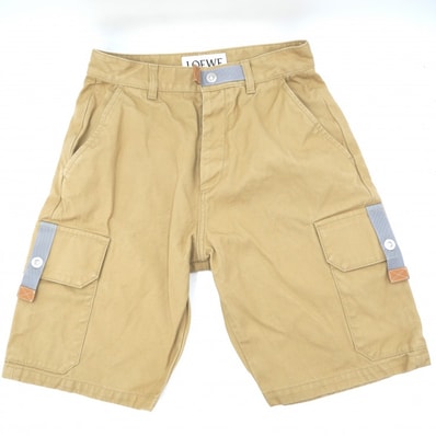 LOEWE(ロエベ)カーゴショーツ ハーフパンツ ベージュ コットン レザーディテール サイズ44 メンズ【中古】
