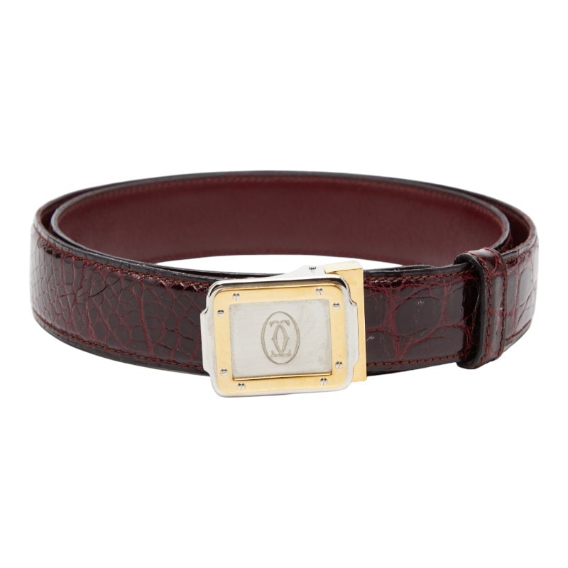 カルティエ マストライン スクエア バックル ベルト ボルドー系 クロコダイル メンズ CARTIER 【中古】