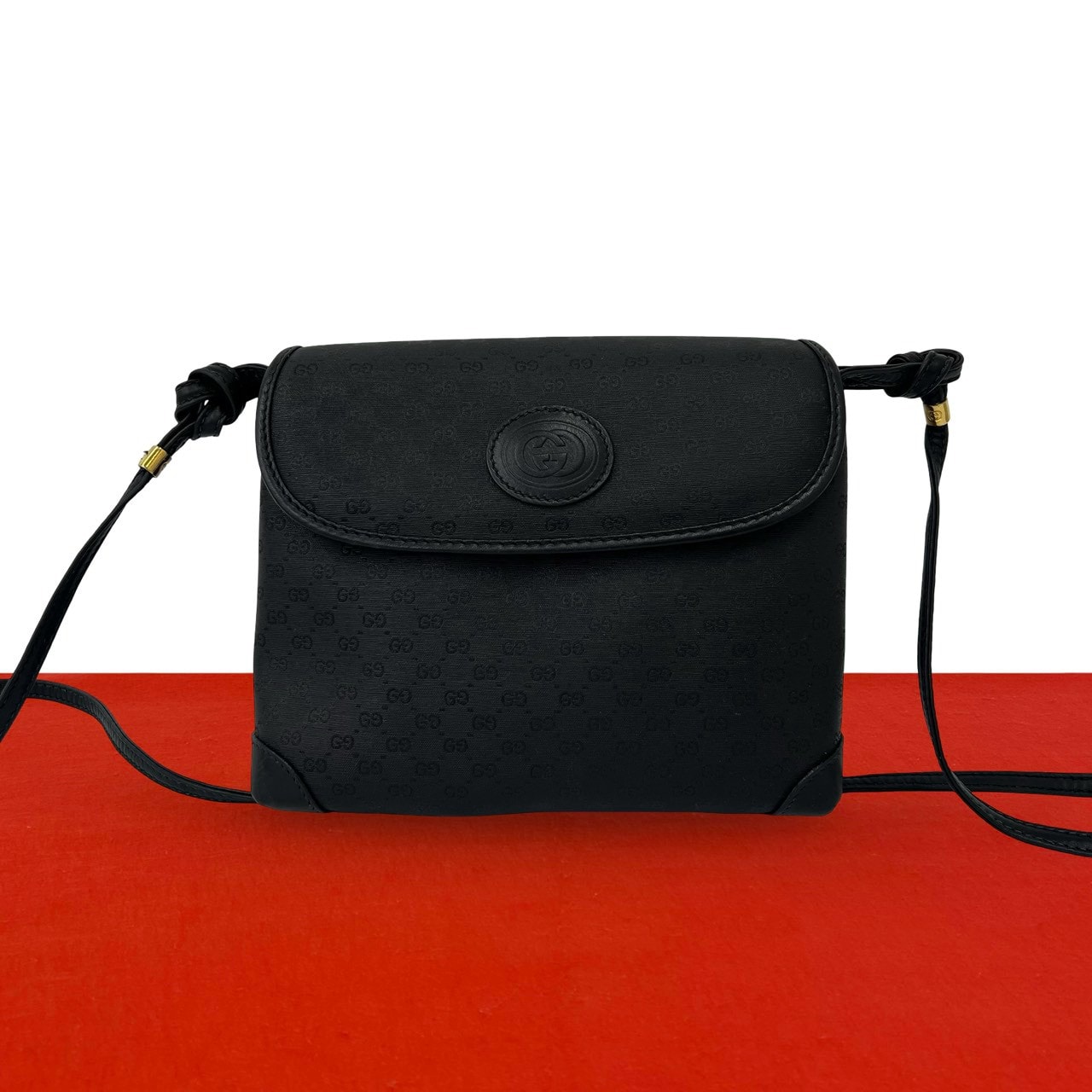 GUCCI グッチ マイクロGG ロゴ レザー PVC ショルダーバッグ ブラック
96492