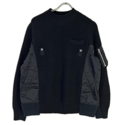 サカイ SCM-031 ブラック Wool Knit Pullover/ドッキングニットセーター 1
