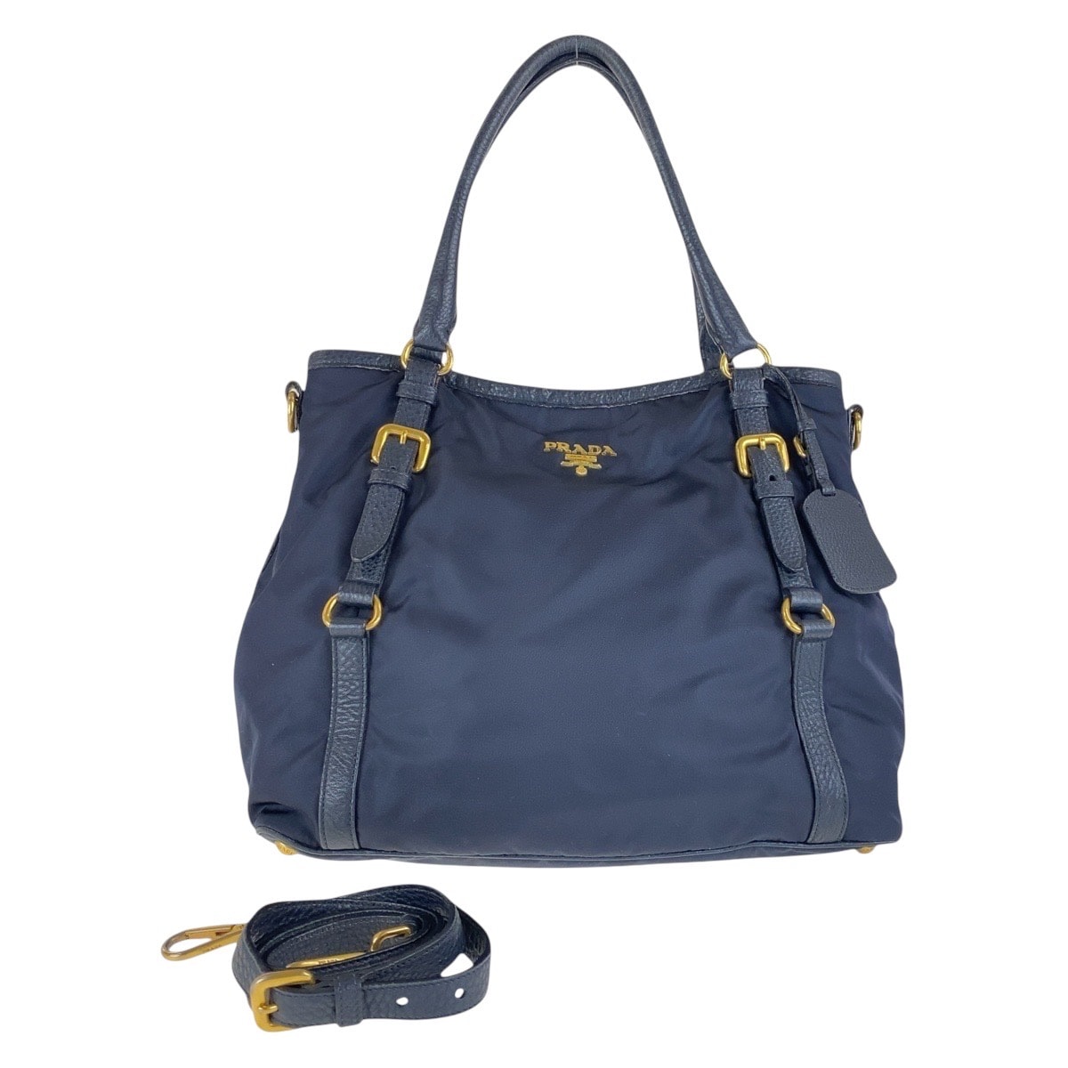 PRADA プラダ ネイビー ゴールド金具 ナイロン レザー/ ショルダーバッグ ハンドバッグ 506320 【中古】