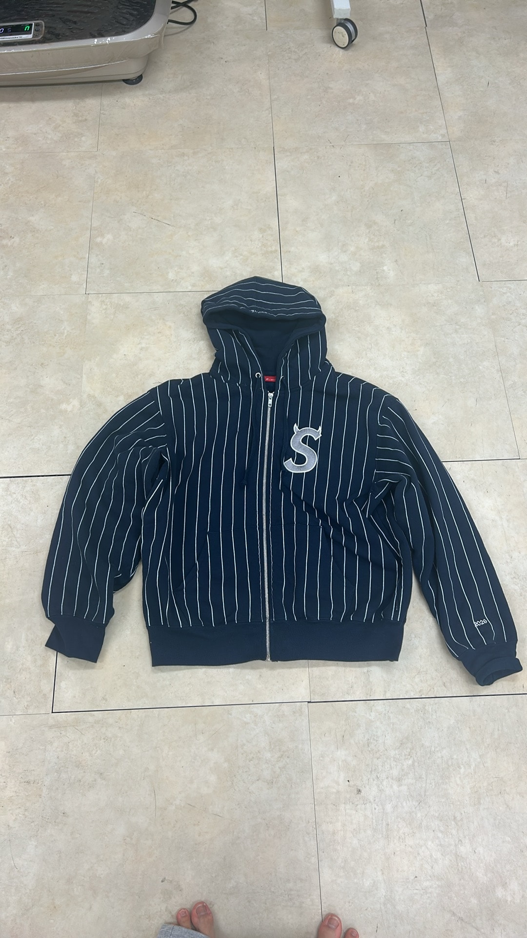 Supreme Devil S Logo Zip Up Hooded Sweatshirt "Stripe"