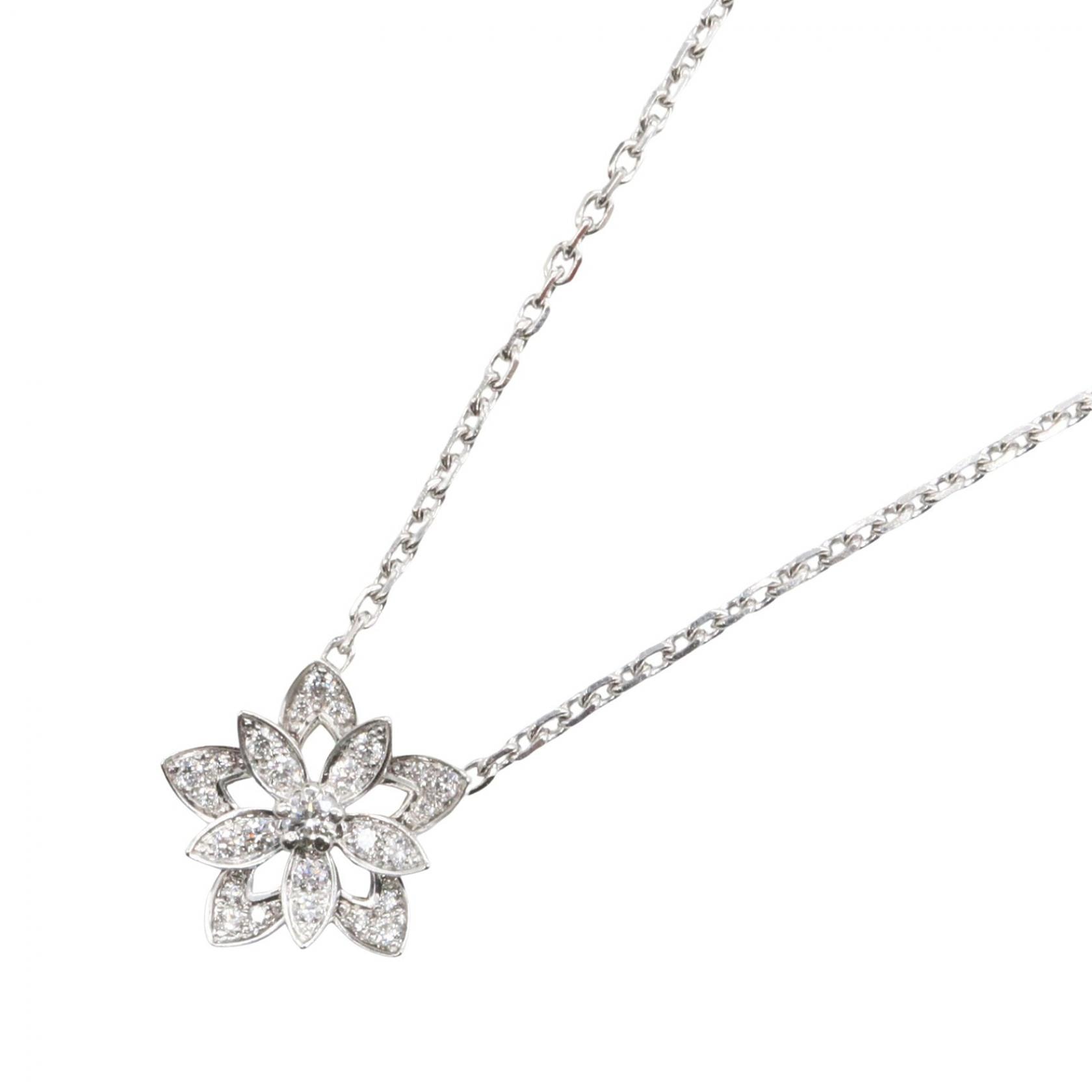 ヴァンクリーフ&アーペル Van Cleef & Arpels ロータス ダイヤ ミニ ネックレス ネックレス ジュエリー K18WG(ホワイトゴールド) ダイヤモンド レディース シルバー系 / クリア系 【中古】