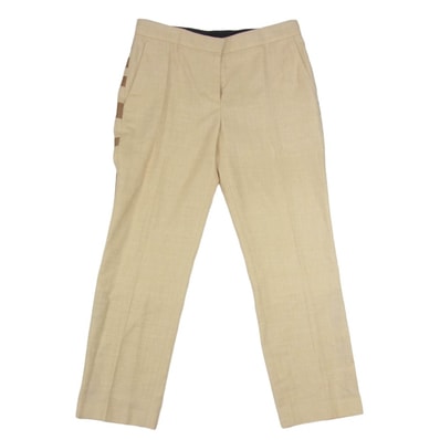 BURBERRY バーバリー パンツ 8016893 ウール シルク リネン サイドライン スラックス パンツ ベージュ系 38【中古】