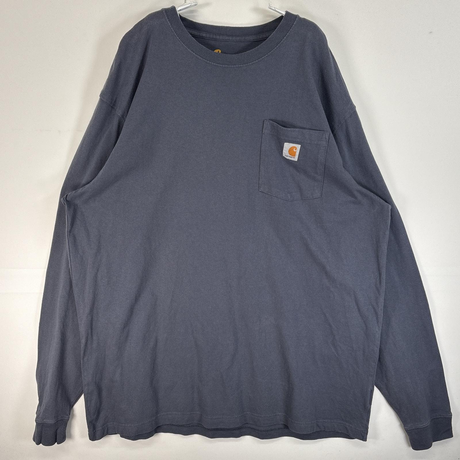 古着 カーハート Carhartt 長袖Tシャツ ワンポイント ロゴ 胸ポケ 大きいサイズ 肉厚 XL TALL  グレー 無地 メンズ