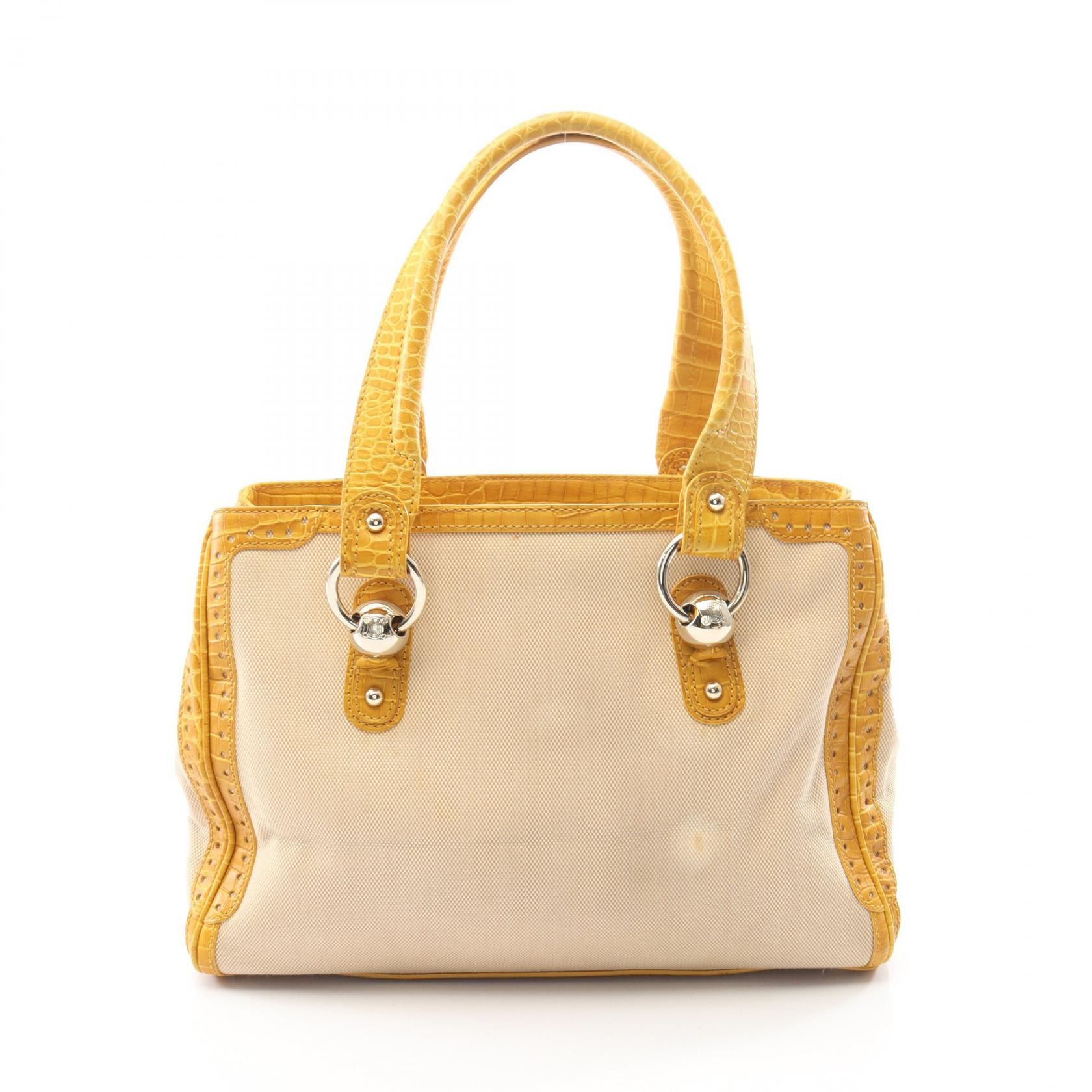 セリーヌ CELINE クロコ型押し トートバッグ バッグ キャンバス レザー レディース ベージュ系 / イエロー系 【中古】