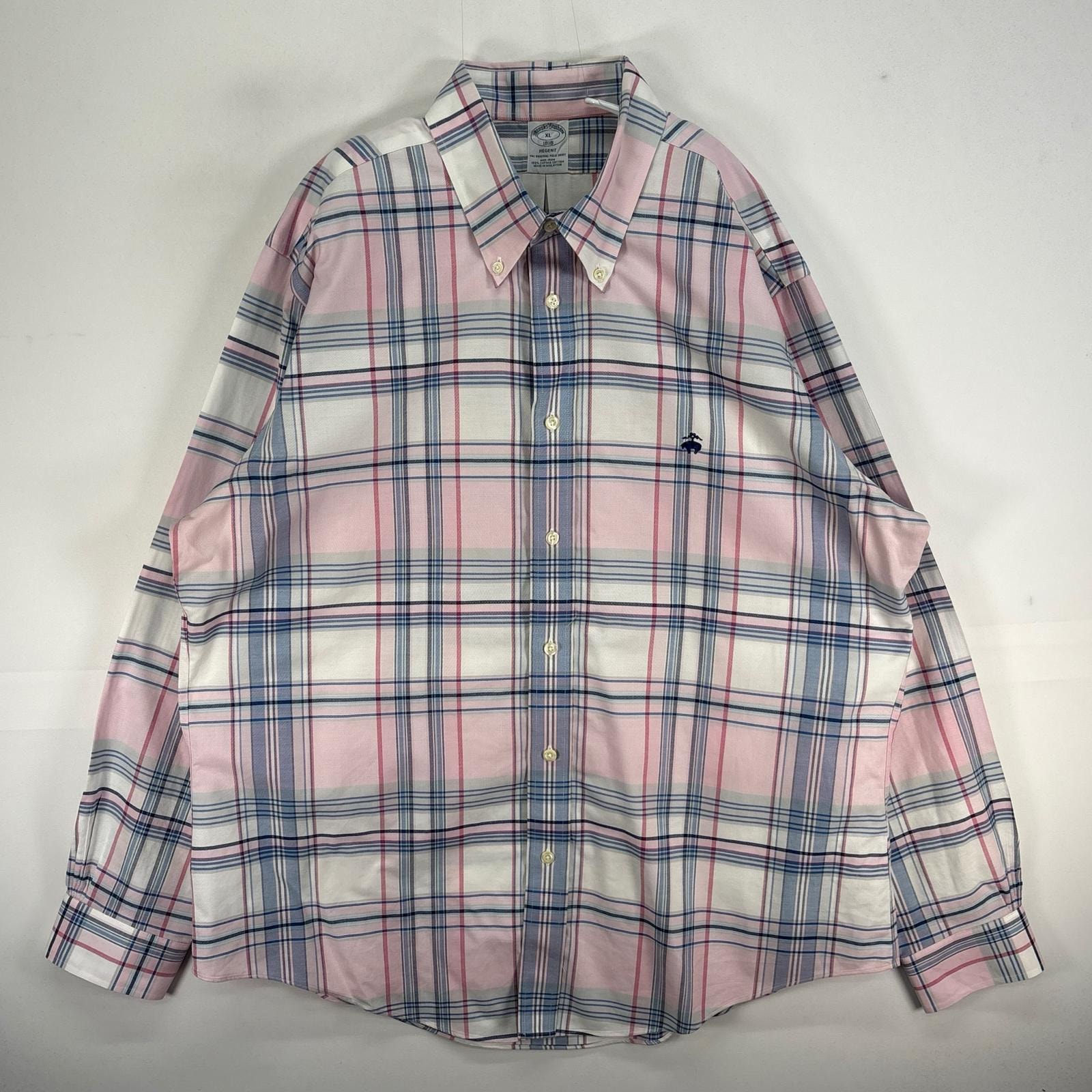 古着 ブルックスブラザーズ Brooks Brothers 長袖シャツ ロゴ 刺繍 ボタンダウン チェック XL ピンク系 マルチカラー メンズ