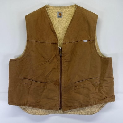 古着 80's/80年代 カーハート Carhartt USA製 ダック ベスト フルジップ ボア ワーク 大きいサイズ 2XL ベージュ系 メンズ