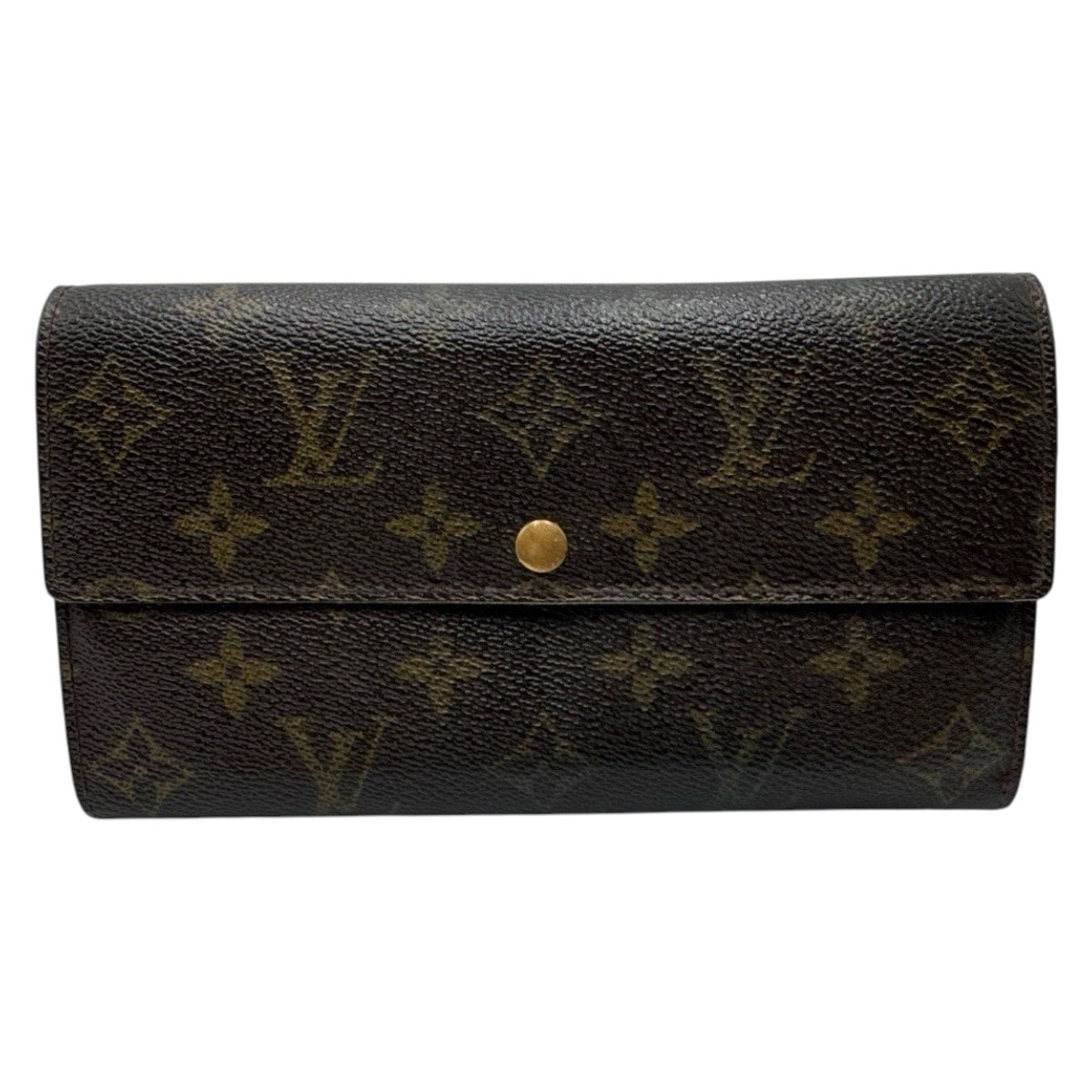 LOUIS VUITTON ルイヴィトン モノグラム ポシェット ポルトモネ クレディ ブラウン ゴールド金具 PVC 長財布 ロングウォレット 男女兼用 604872 【中古】